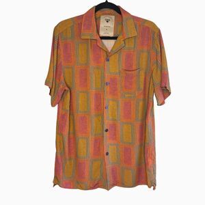 OAS Eldo Shirt Mens M Orange Cuba Button Up Rayon Camp Collar